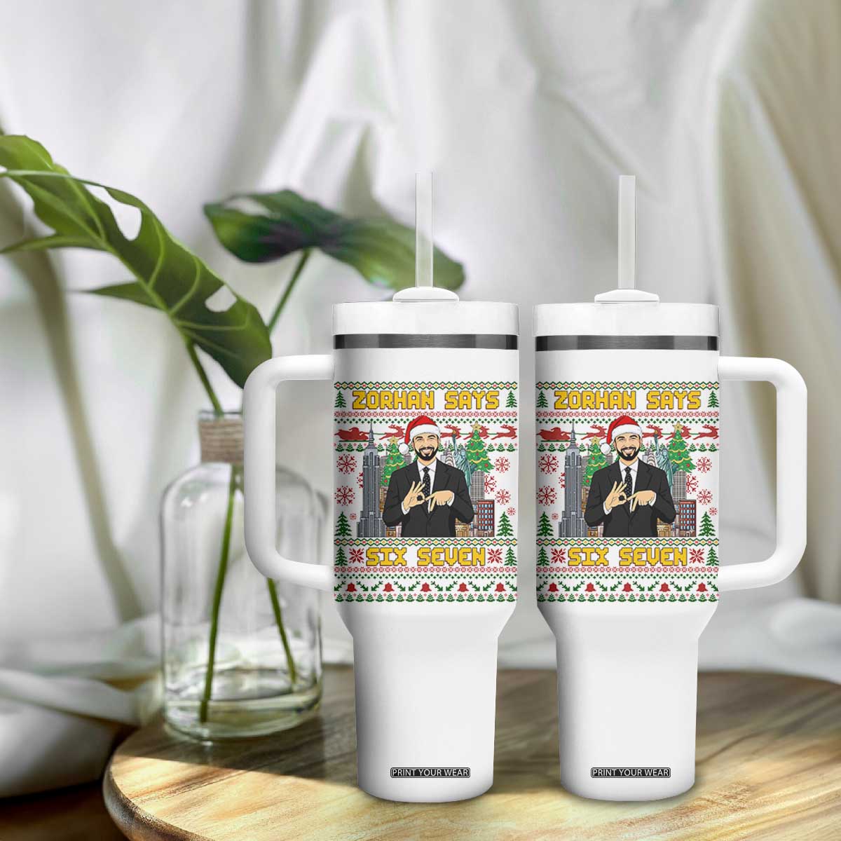 67 Six Seven Zohran Mamdani Christmas Tumbler With Handle Progressive Democrats - Print Your Wear