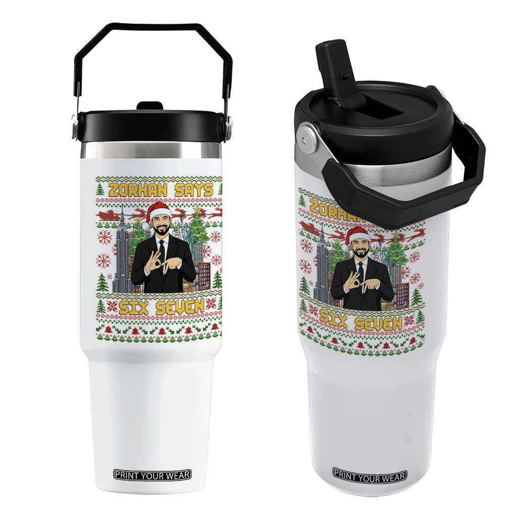 67 Six Seven Zohran Mamdani Christmas Flip Straw Tumbler Progressive Democrats - Print Your Wear