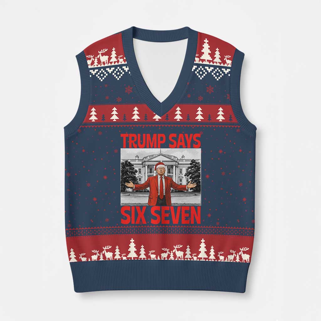 67 Six Seven Trump Xmas V-Neck Knit Sweater Vest TS14 Navy Red Print Your Wear