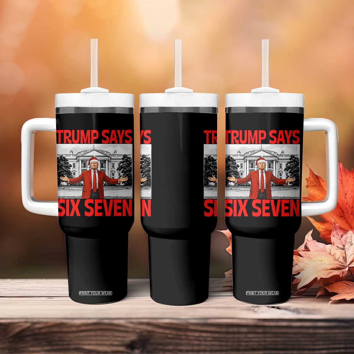 67 Six Seven Trump Christmas Tumbler With Handle - Print Your Wear