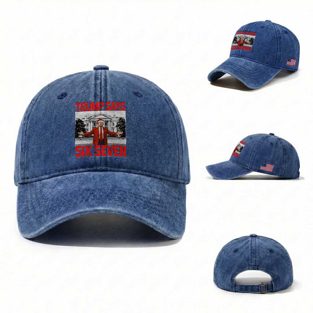67 Six Seven Trump Christmas Washed Cotton Baseball Cap TS14 Washed Cap Universal Fit Royal Blue Print Your Wear