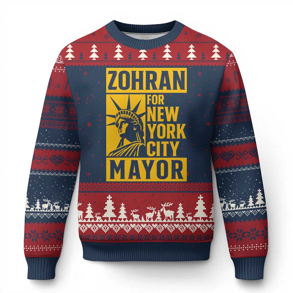Zohran Mamdani NYC Mayor Ugly Christmas Sweater Funny Cool Trendy Progressive TS14 Navy Red Print Your Wear
