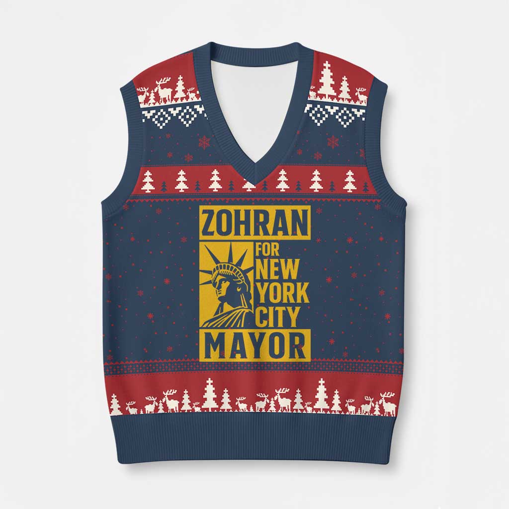 Zohran Mamdani NYC Mayor V-Neck Knit Sweater Vest Funny Cool Trendy Progressive TS14 Navy Red Print Your Wear