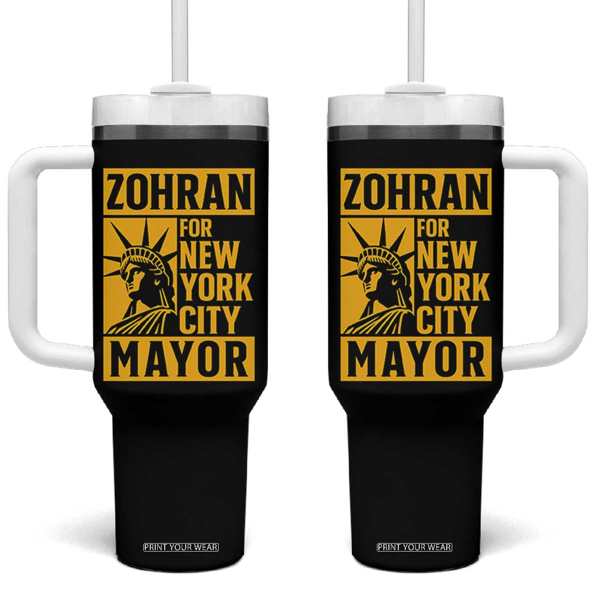 Zohran Mamdani NYC Mayor Tumbler With Handle Funny Cool Trendy Progressive TS14 One Size: 40 oz Black Print Your Wear