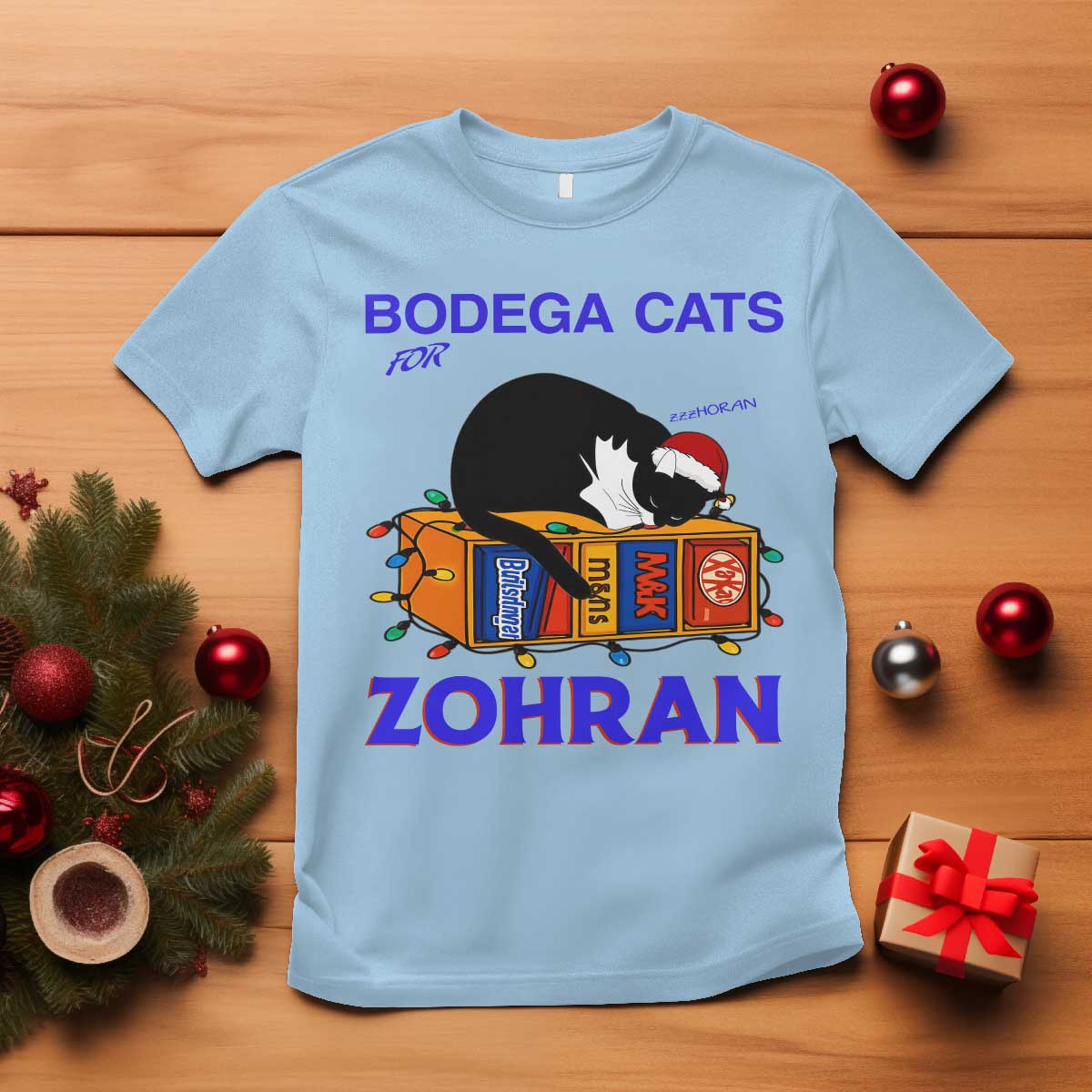 Bodega Cats of New York T Shirt Funny Cat NYC Christmas TS14 Light Blue Print Your Wear