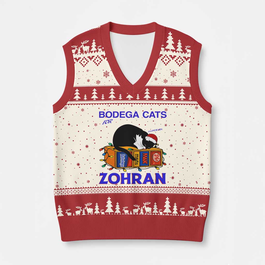 Bodega Cats of New York V-Neck Knit Sweater Vest Funny Cat NYC Xmas TS14 Beige Red Print Your Wear