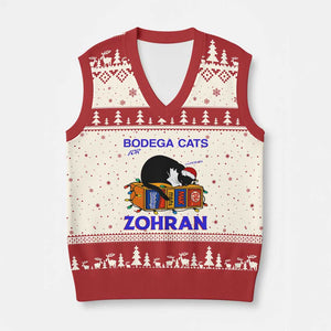 Bodega Cats of New York V-Neck Knit Sweater Vest Funny Cat NYC Xmas TS14 Beige Red Print Your Wear