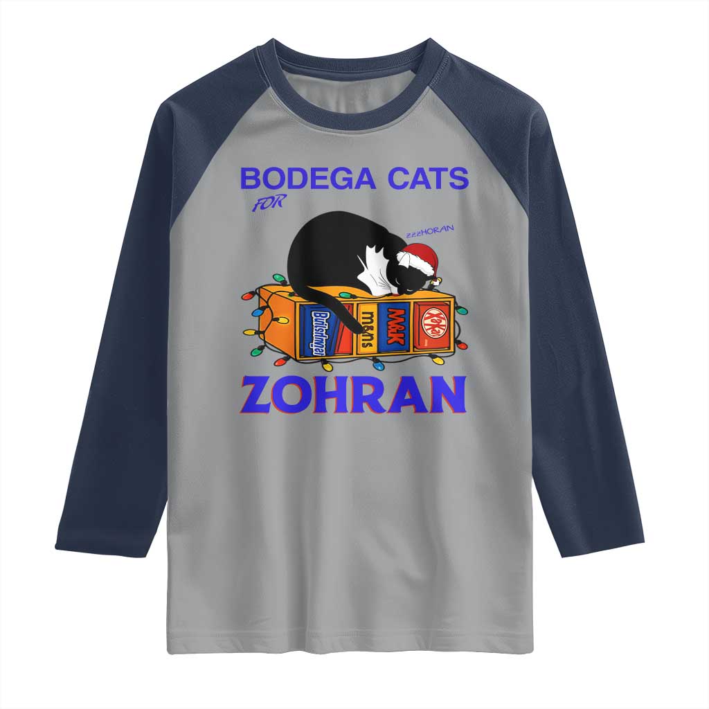 Bodega Cats of New York Raglan Shirt Funny Cat NYC Christmas TS14 Sport Gray Navy Print Your Wear