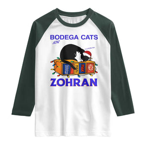 Bodega Cats of New York Raglan Shirt Funny Cat NYC Christmas TS14 White Dark Forest Green Print Your Wear