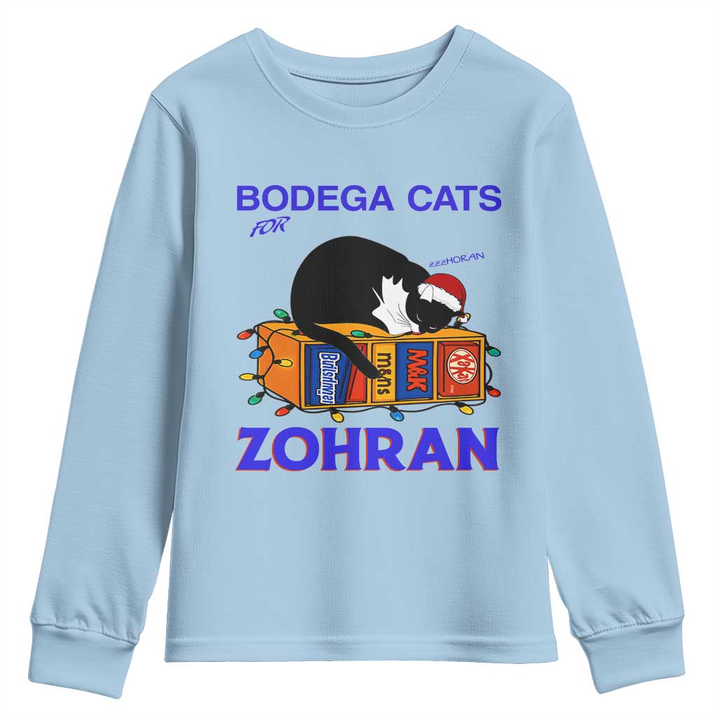 Bodega Cats of New York Youth Sweatshirt Funny Cat NYC Christmas TS14 Light Blue Print Your Wear