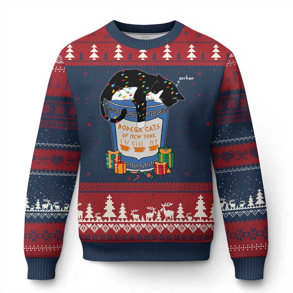 Bodega Cats of New York Ugly Christmas Sweater Funny Democrat Xmas TS14 Navy Red Print Your Wear