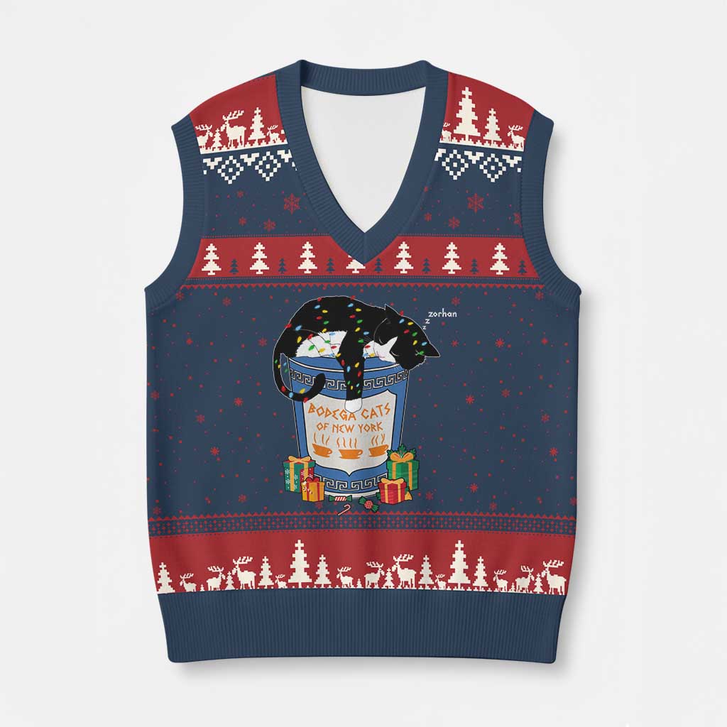 Bodega Cats of New York V-Neck Knit Sweater Vest Funny Democrat Xmas TS14 Navy Red Print Your Wear