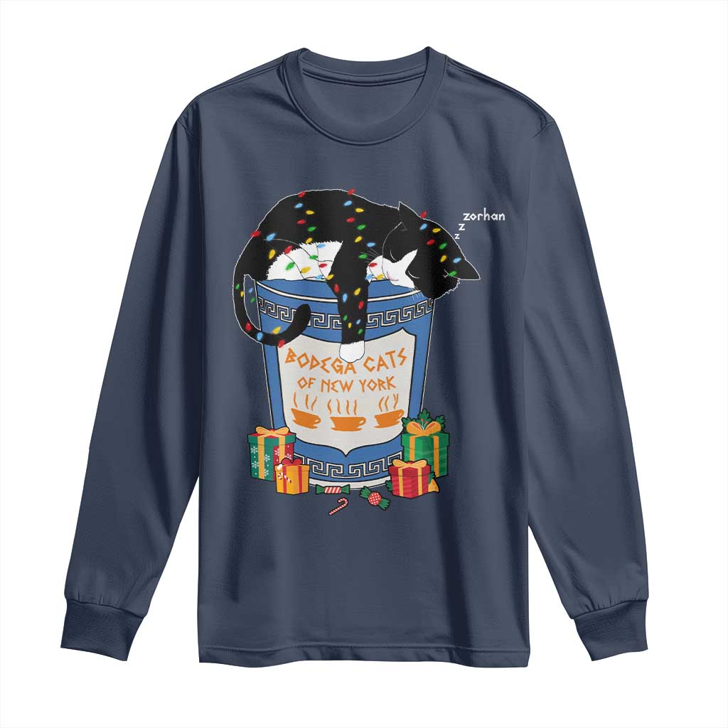 Bodega Cats of New York Long Sleeve Shirt Funny Democrat Christmas TS14 Navy Print Your Wear