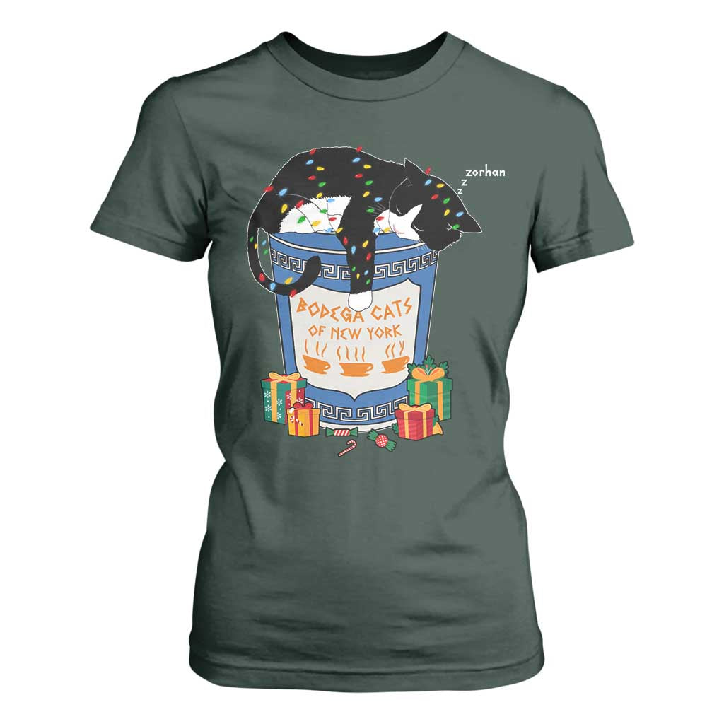 Bodega Cats of New York T Shirt For Women Funny Democrat Christmas TS14 Dark Forest Green Print Your Wear