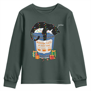 Bodega Cats of New York Youth Sweatshirt Funny Democrat Christmas TS14 Dark Forest Green Print Your Wear
