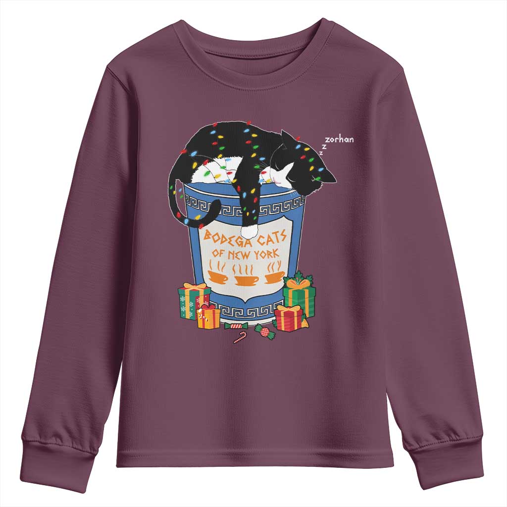 Bodega Cats of New York Youth Sweatshirt Funny Democrat Christmas TS14 Maroon Print Your Wear