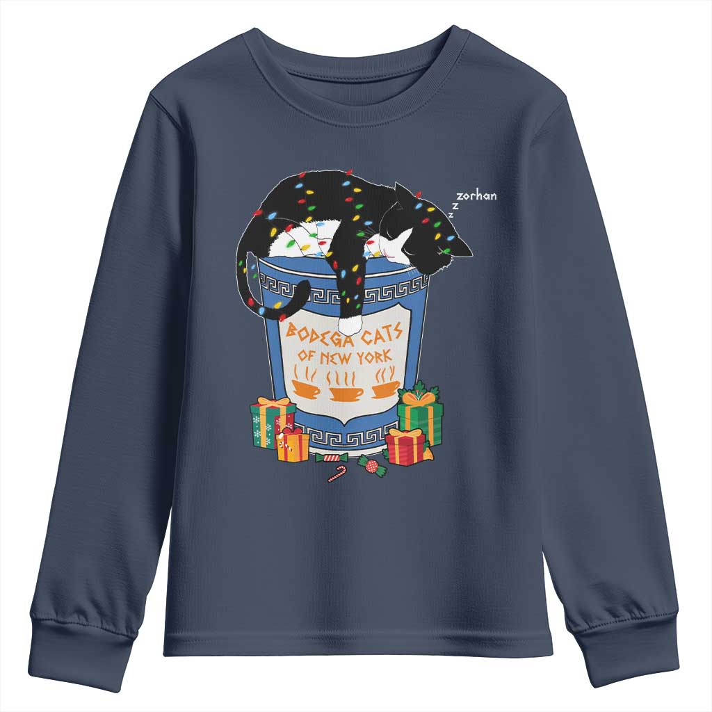 Bodega Cats of New York Youth Sweatshirt Funny Democrat Christmas TS14 Navy Print Your Wear