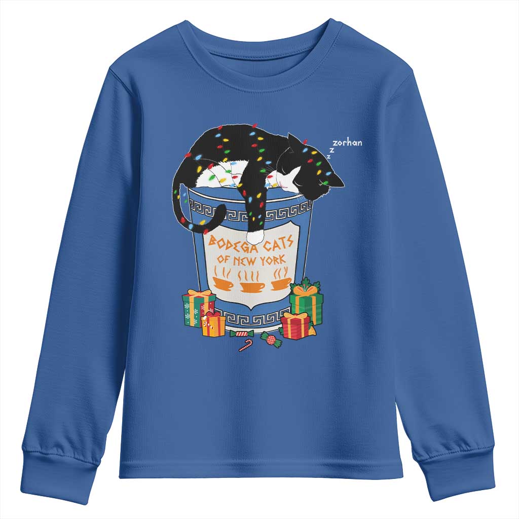Bodega Cats of New York Youth Sweatshirt Funny Democrat Christmas TS14 Royal Blue Print Your Wear