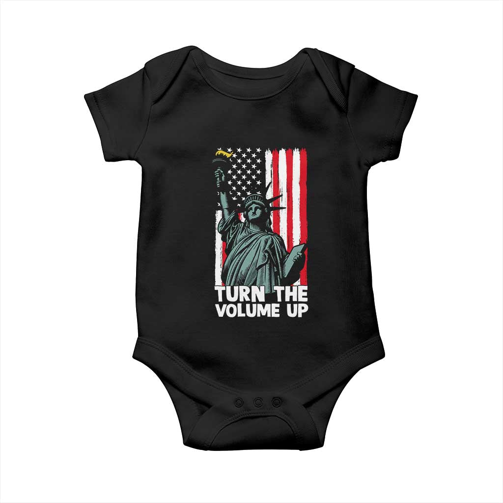 Turn The Volume Up Baby Onesie Statue of Liberty Patriotic American Flag TS14 Black Print Your Wear