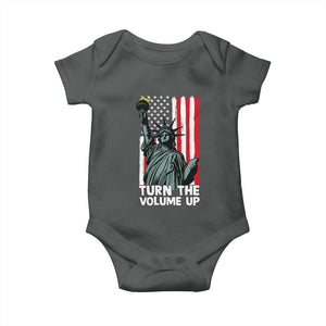 Turn The Volume Up Baby Onesie Statue of Liberty Patriotic American Flag TS14 Dark Heather Print Your Wear