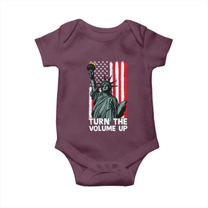 Turn The Volume Up Baby Onesie Statue of Liberty Patriotic American Flag TS14 Maroon Print Your Wear
