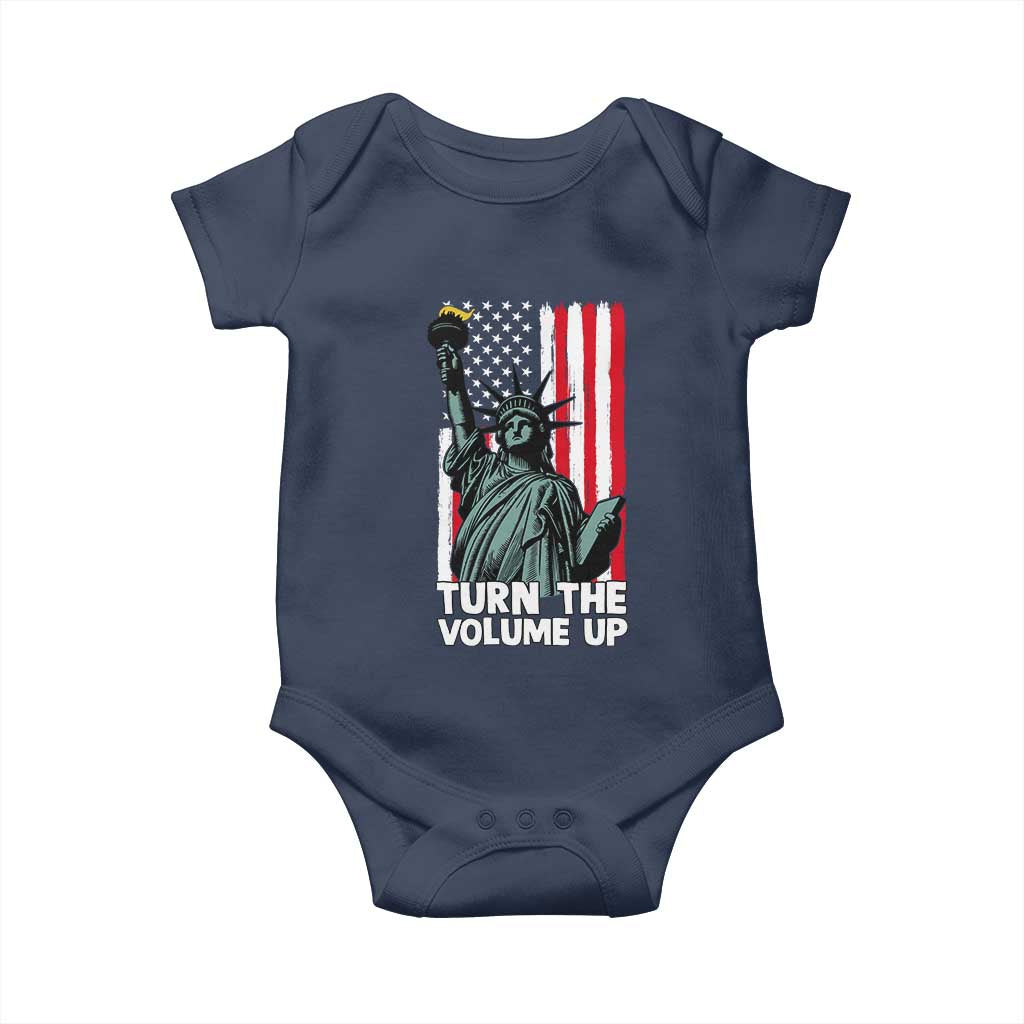 Turn The Volume Up Baby Onesie Statue of Liberty Patriotic American Flag TS14 Navy Print Your Wear