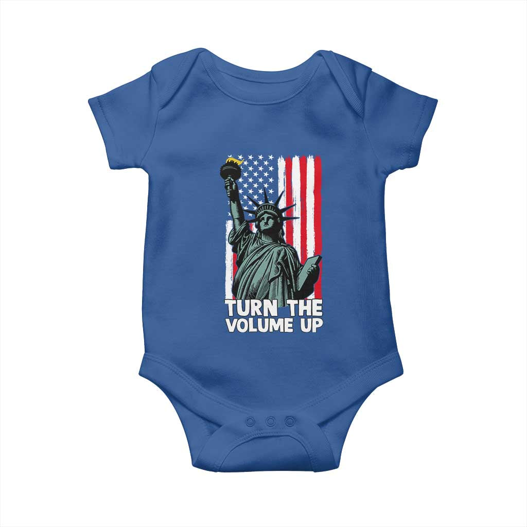 Turn The Volume Up Baby Onesie Statue of Liberty Patriotic American Flag TS14 Royal Blue Print Your Wear