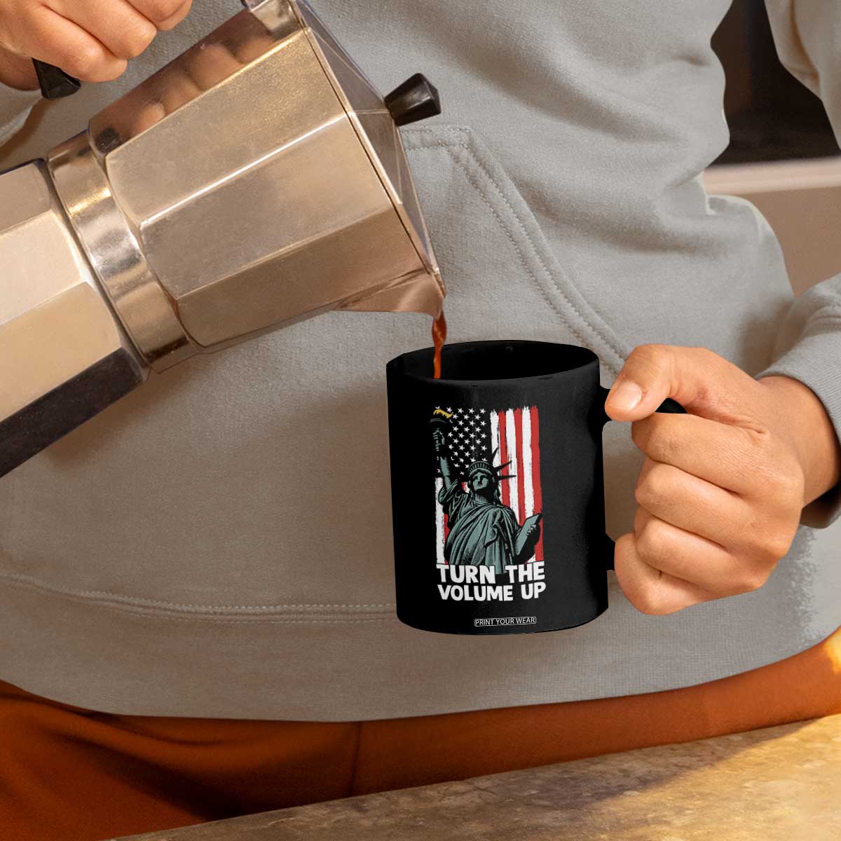 Turn The Volume Up Coffee Mug Statue of Liberty Patriotic American Flag TS14 Print Your Wear