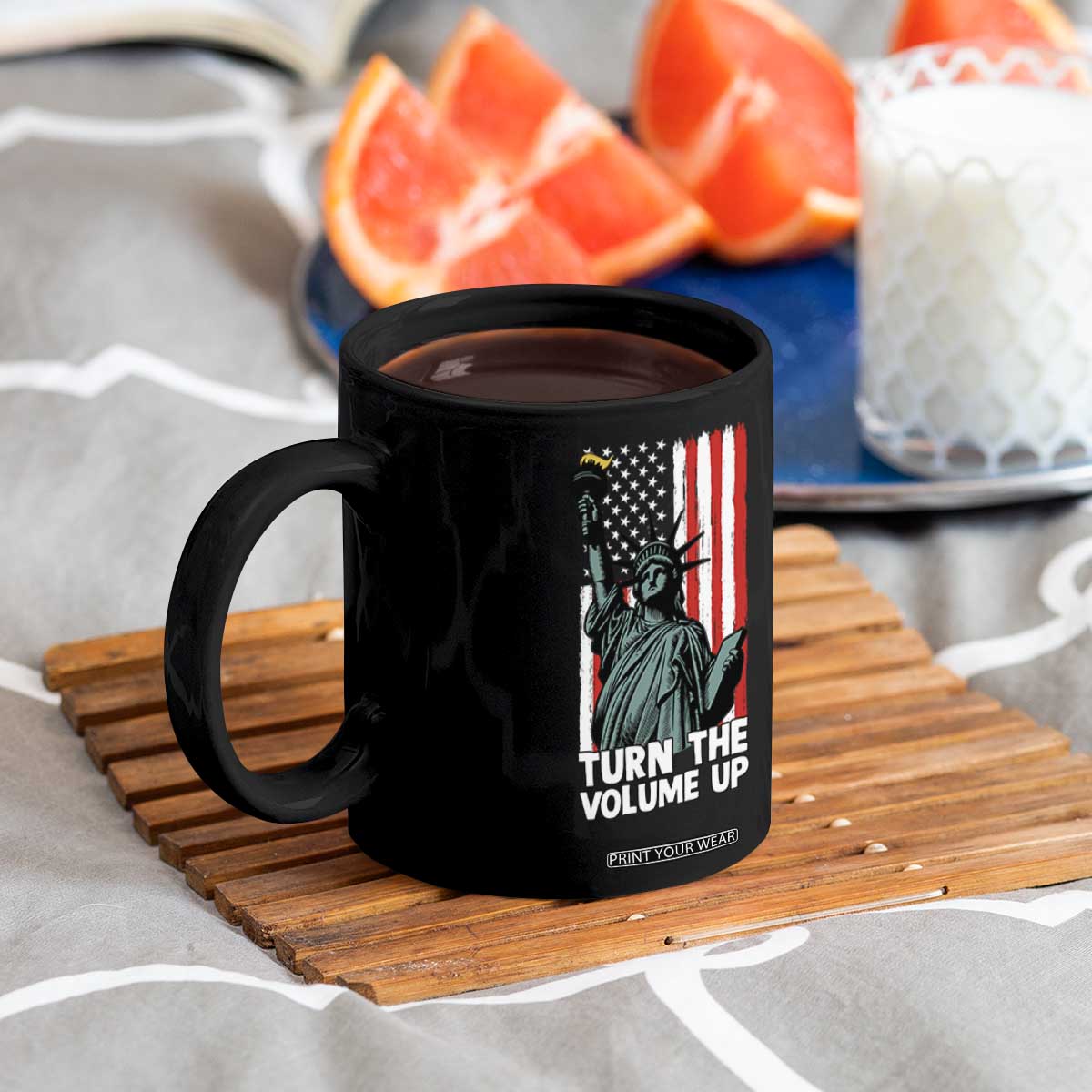 Turn The Volume Up Coffee Mug Statue of Liberty Patriotic American Flag TS14 Print Your Wear