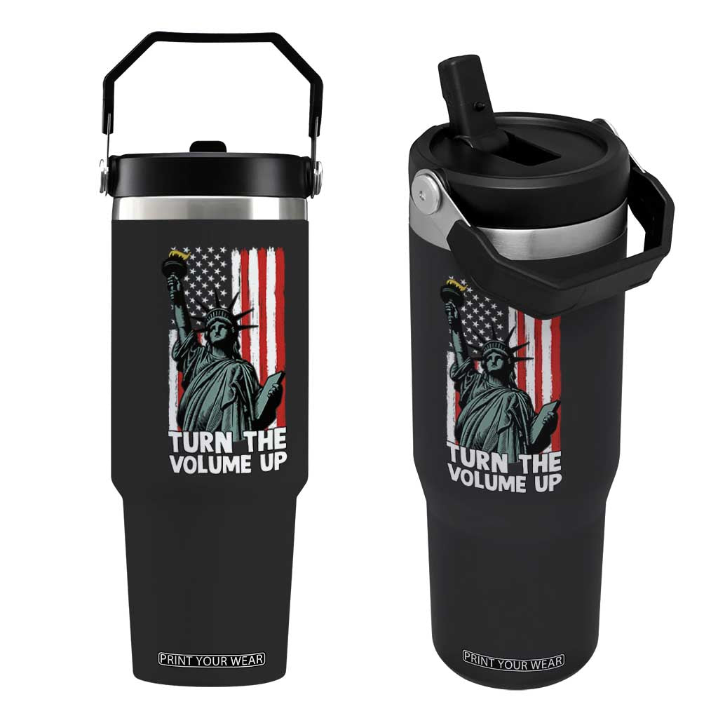 Turn The Volume Up Flip Straw Tumbler Statue of Liberty Patriotic American Flag TS14 One Size: 30 oz Black Print Your Wear