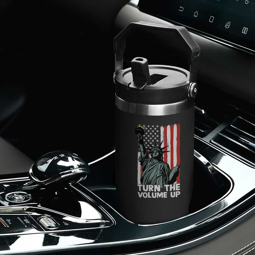 Turn The Volume Up Flip Straw Tumbler Statue of Liberty Patriotic American Flag TS14 Print Your Wear