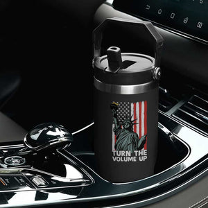 Turn The Volume Up Flip Straw Tumbler Statue of Liberty Patriotic American Flag TS14 Print Your Wear