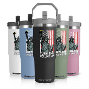 Turn The Volume Up Flip Straw Tumbler Statue of Liberty Patriotic American Flag TS14 Print Your Wear