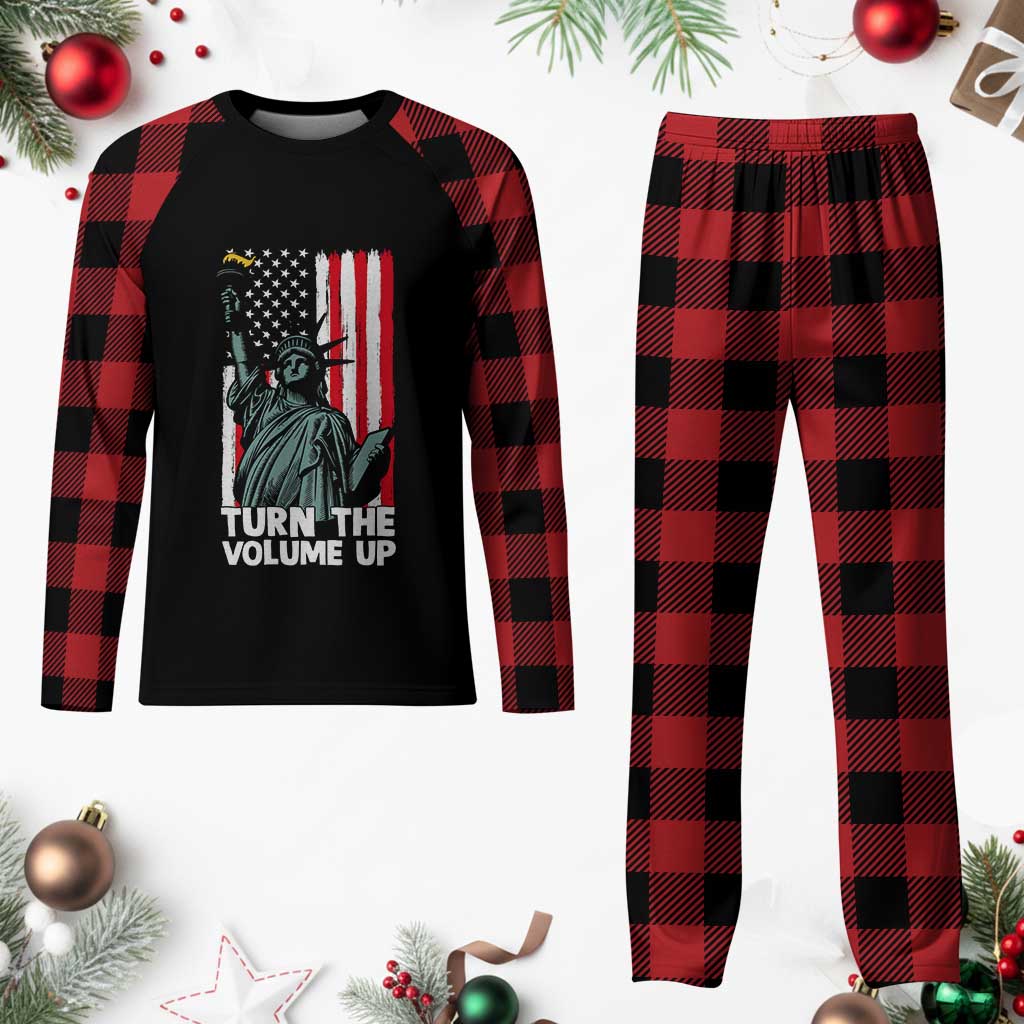 Turn The Volume Up Plaid Pajama Set Statue of Liberty Patriotic American Flag TS14 Buffalo Plaid Print Your Wear