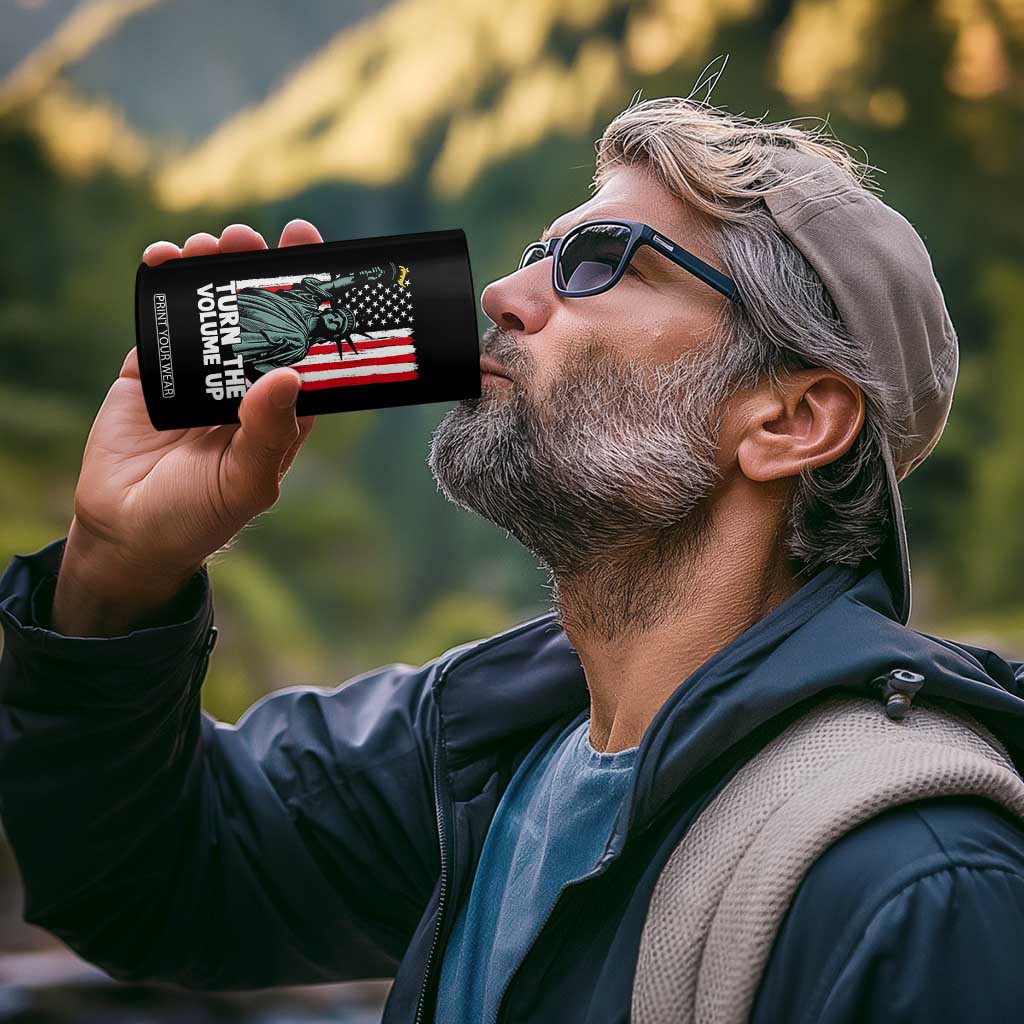 Turn The Volume Up 4 in 1 Can Cooler Tumbler Statue of Liberty Patriotic American Flag TS14 Print Your Wear