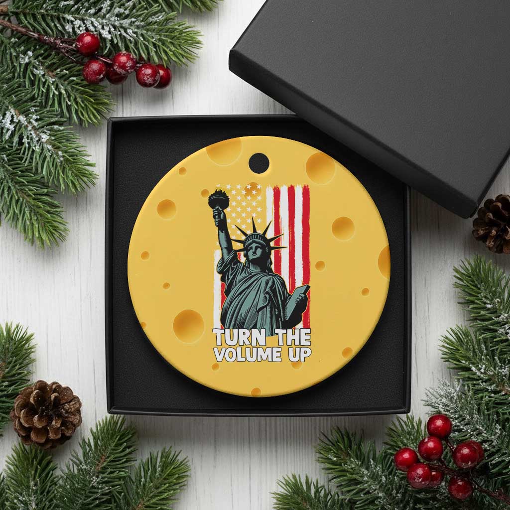 Turn The Volume Up Ceramic Ornament Statue of Liberty Patriotic American Flag TS14 1pc Yellow Cheese Print Your Wear