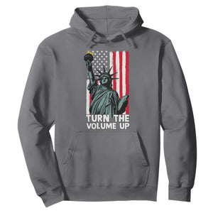 Turn The Volume Up Hoodie Statue of Liberty Patriotic American Flag TS14 Charcoal Print Your Wear