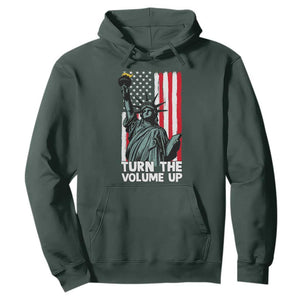 Turn The Volume Up Hoodie Statue of Liberty Patriotic American Flag TS14 Dark Forest Green Print Your Wear