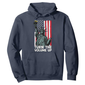 Turn The Volume Up Hoodie Statue of Liberty Patriotic American Flag TS14 Navy Print Your Wear