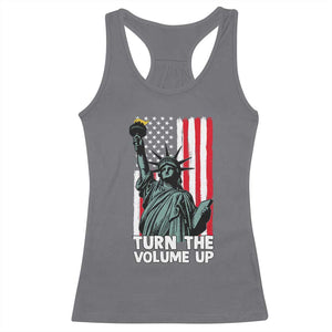 Turn The Volume Up Racerback Tank Top Statue of Liberty Patriotic American Flag TS14 Charcoal Print Your Wear