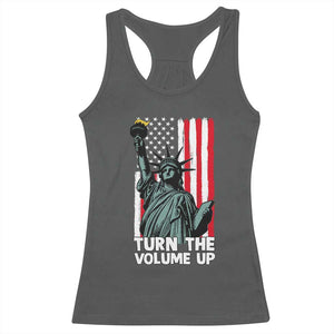 Turn The Volume Up Racerback Tank Top Statue of Liberty Patriotic American Flag TS14 Dark Heather Print Your Wear