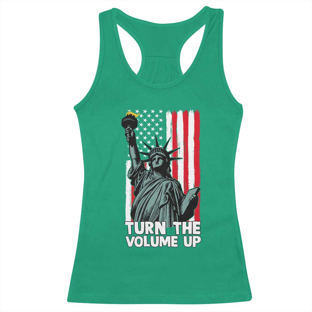 Turn The Volume Up Racerback Tank Top Statue of Liberty Patriotic American Flag TS14 Irish Green Print Your Wear