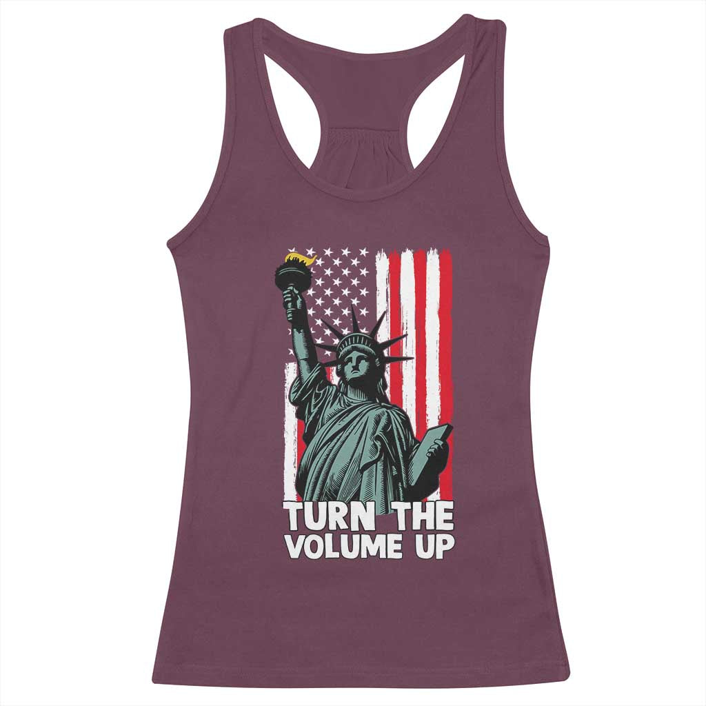 Turn The Volume Up Racerback Tank Top Statue of Liberty Patriotic American Flag TS14 Maroon Print Your Wear