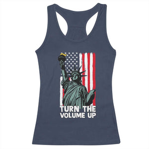 Turn The Volume Up Racerback Tank Top Statue of Liberty Patriotic American Flag TS14 Navy Print Your Wear