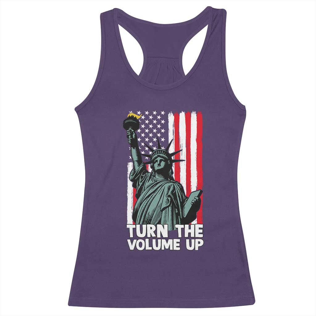 Turn The Volume Up Racerback Tank Top Statue of Liberty Patriotic American Flag TS14 Purple Print Your Wear