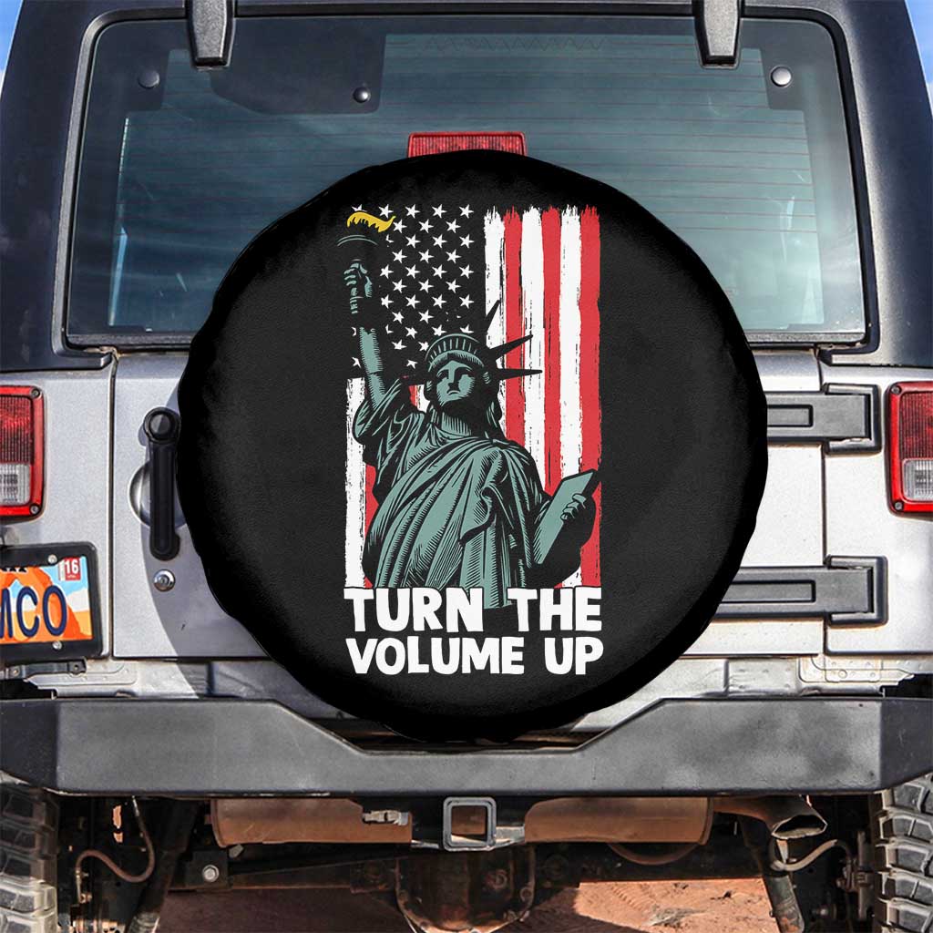 Turn The Volume Up Spare Tire Cover Statue of Liberty Patriotic American Flag TS14 No hole Black Print Your Wear