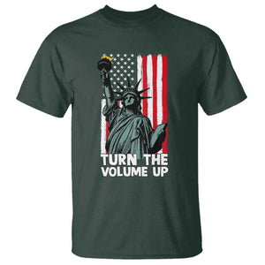 Turn The Volume Up T Shirt Statue of Liberty Patriotic American Flag TS14 Dark Forest Green Print Your Wear