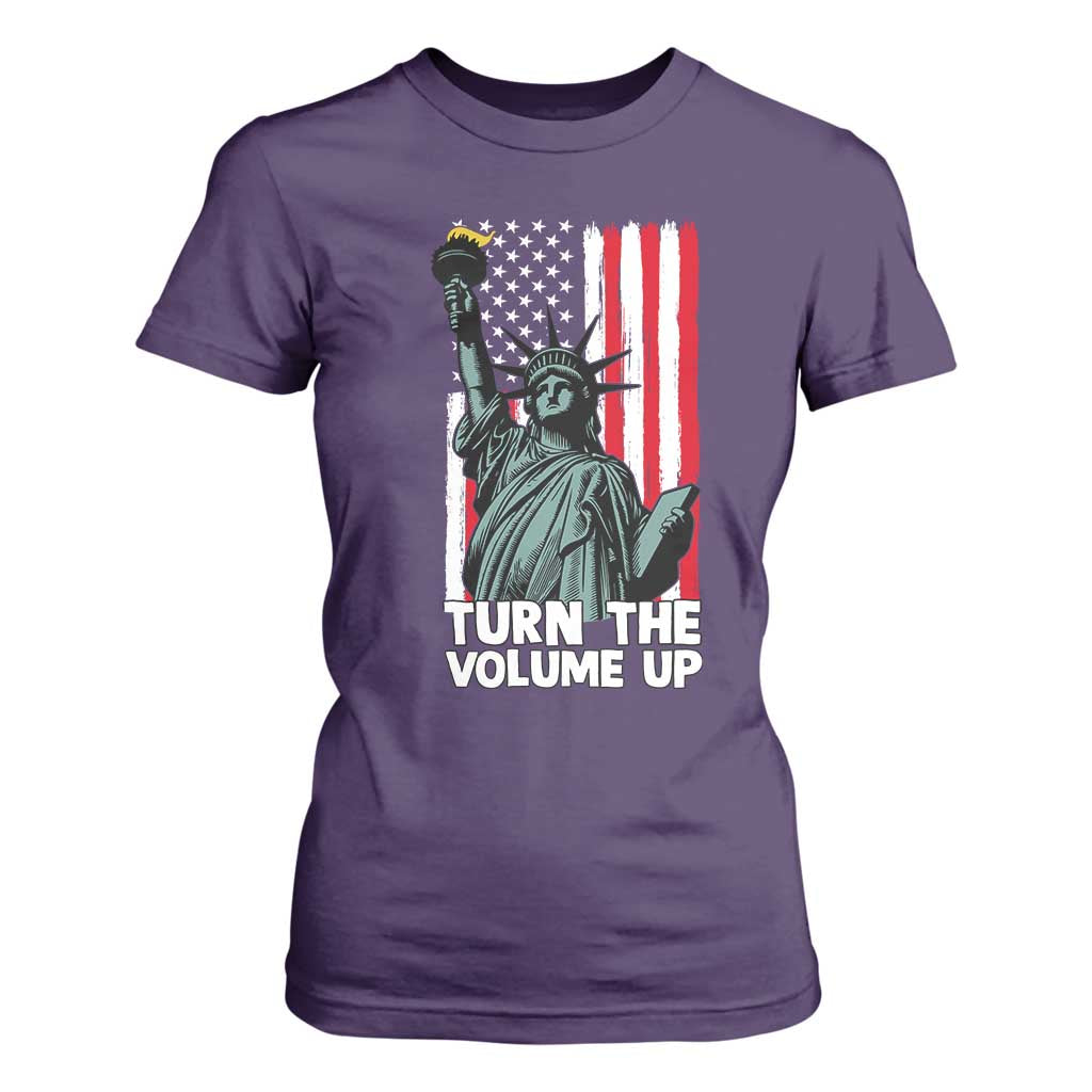 Turn The Volume Up T Shirt For Women Statue of Liberty Patriotic American Flag TS14 Purple Print Your Wear