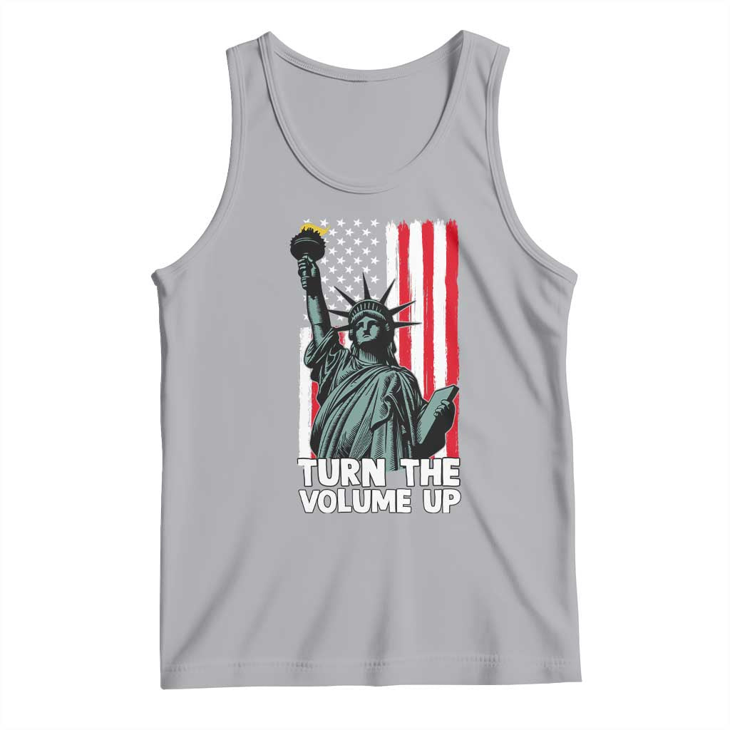 Turn The Volume Up Tank Top Statue of Liberty Patriotic American Flag TS14 Athletic Heather Print Your Wear