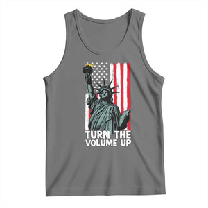 Turn The Volume Up Tank Top Statue of Liberty Patriotic American Flag TS14 Black Heather Print Your Wear